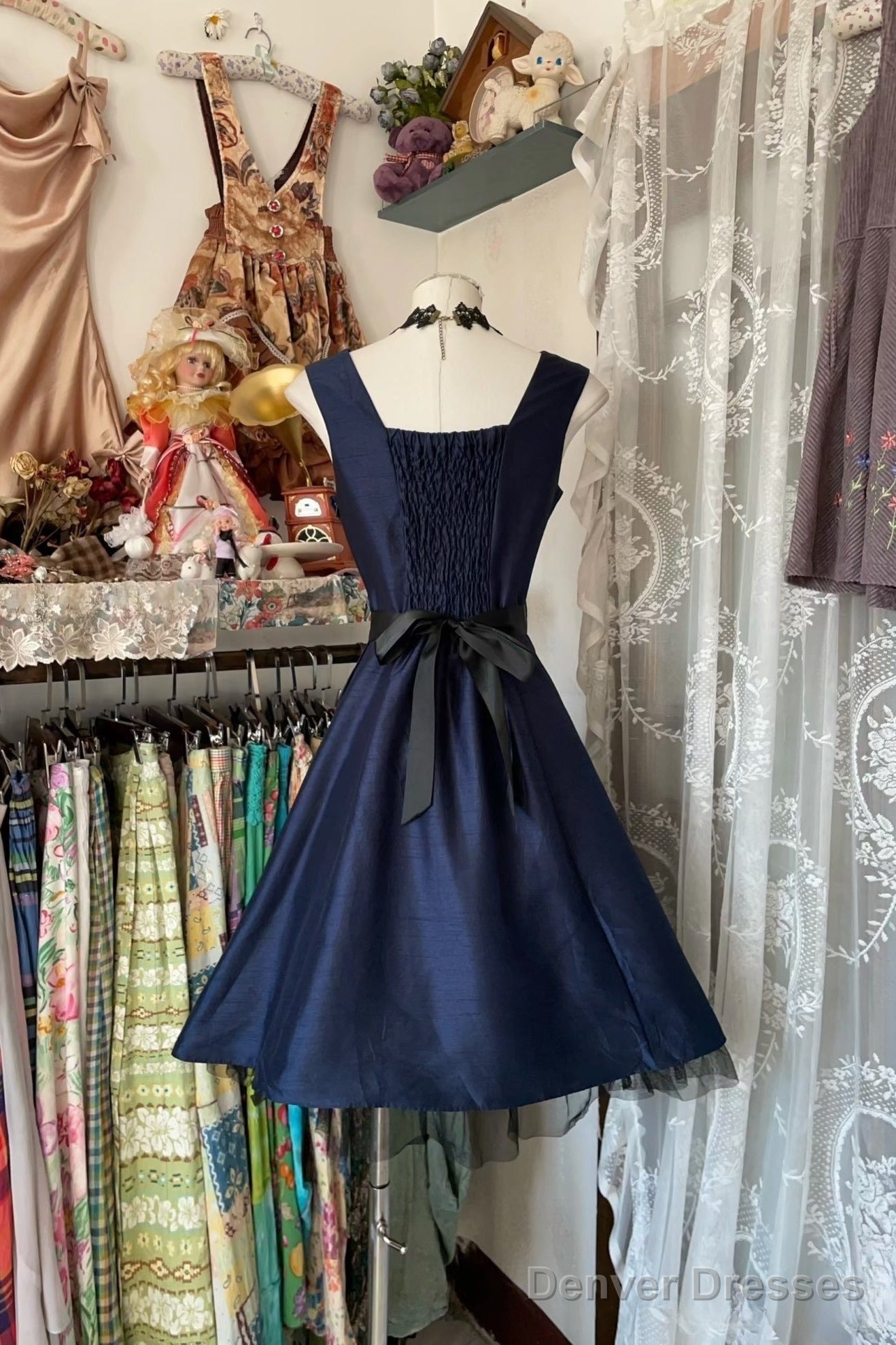 Vintage Fashion A Line Navy Blue Short Length Homecoing Birthday Dress Prom Dresses Secondary image