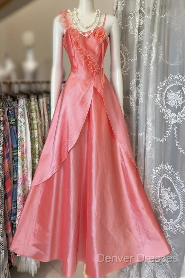 Vintage Fashion A Line Spaghetti Straps Pink Floor Length Evening Dress Prom Dress Main image