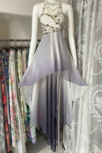 Vintage Fashion High Low Halter Ombre Gray Chiffon Evening Dress Prom Dress