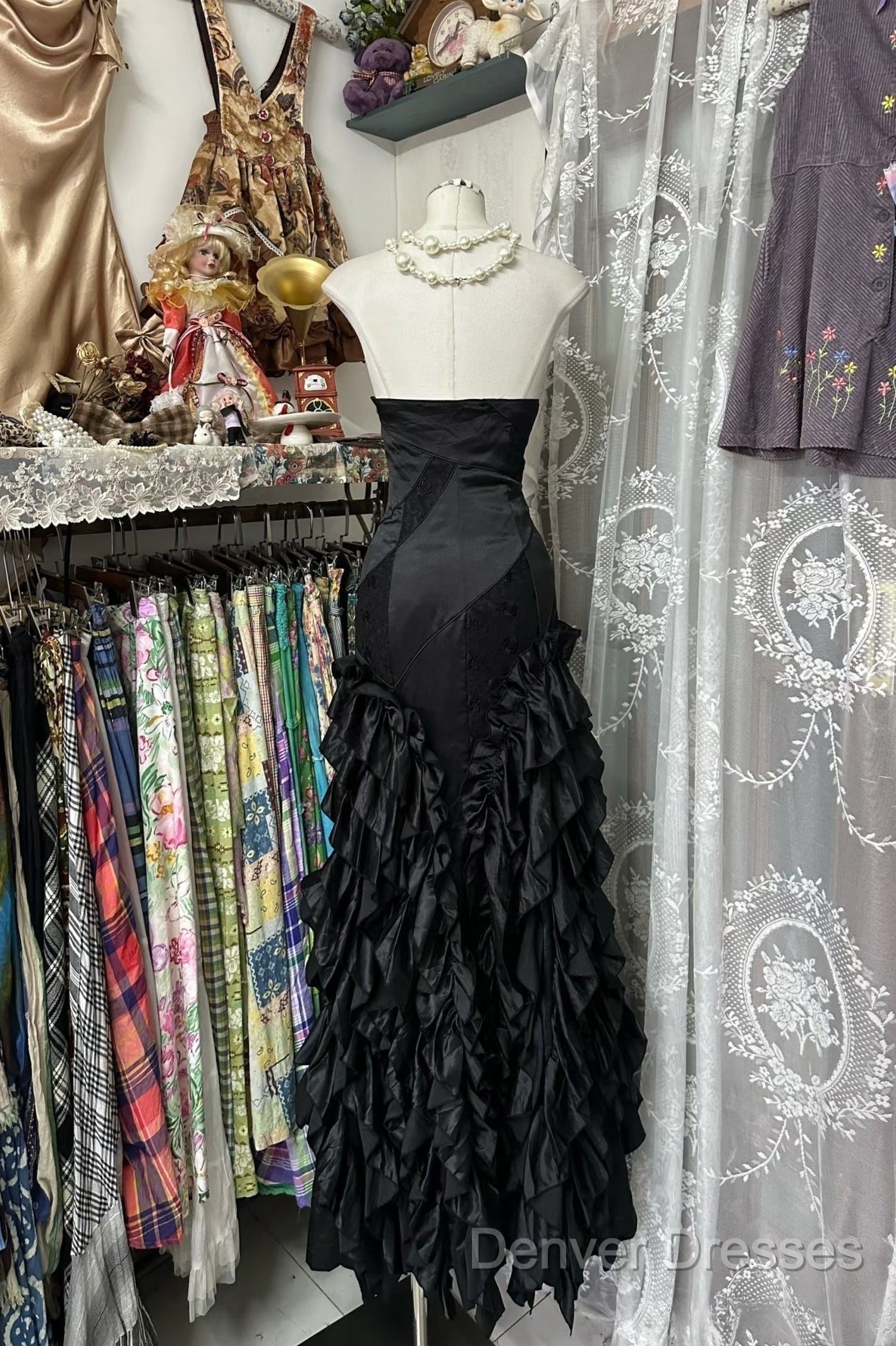 Vintage Fashion Mermaid Sweetheart Black Floor Length Evening Dress Prom Dress Secondary image