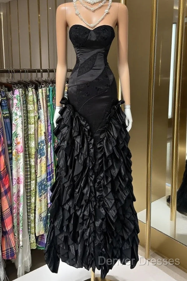 Vintage Fashion Mermaid Sweetheart Black Floor Length Evening Dress Prom Dress Main image