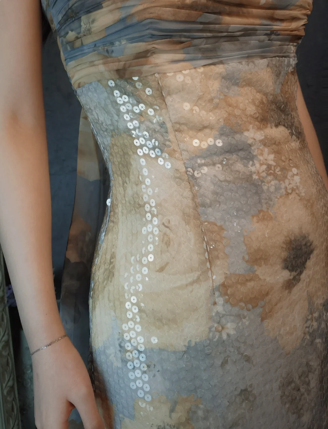 Vintage Fitted Spaghetti Strap Sequined Long Prom Dress Evening Dress