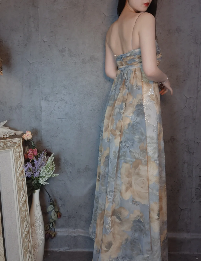 Vintage Fitted Spaghetti Strap Sequined Long Prom Dress Evening Dress