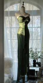 Vintage Forest Green Prom Dress For Party&Quinceanera-Elegant Spaghetti Straps Glitter Beaded Evening Gown