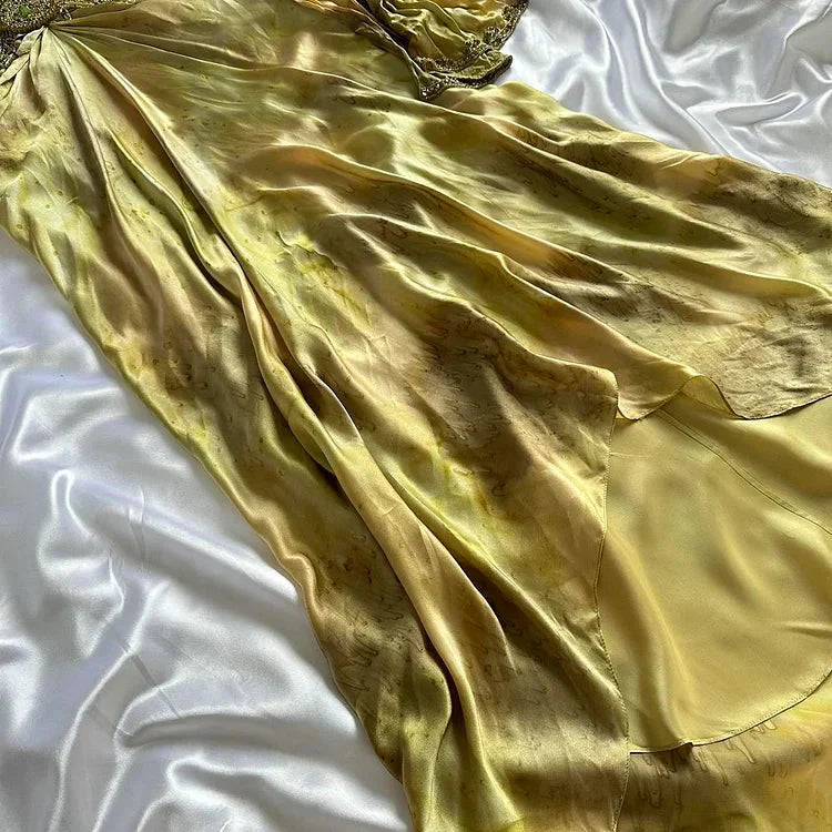 Vintage Gold Spaghetti Strap Silk Sheath Prom Dresses Beaded Evening Gowns With Scarf