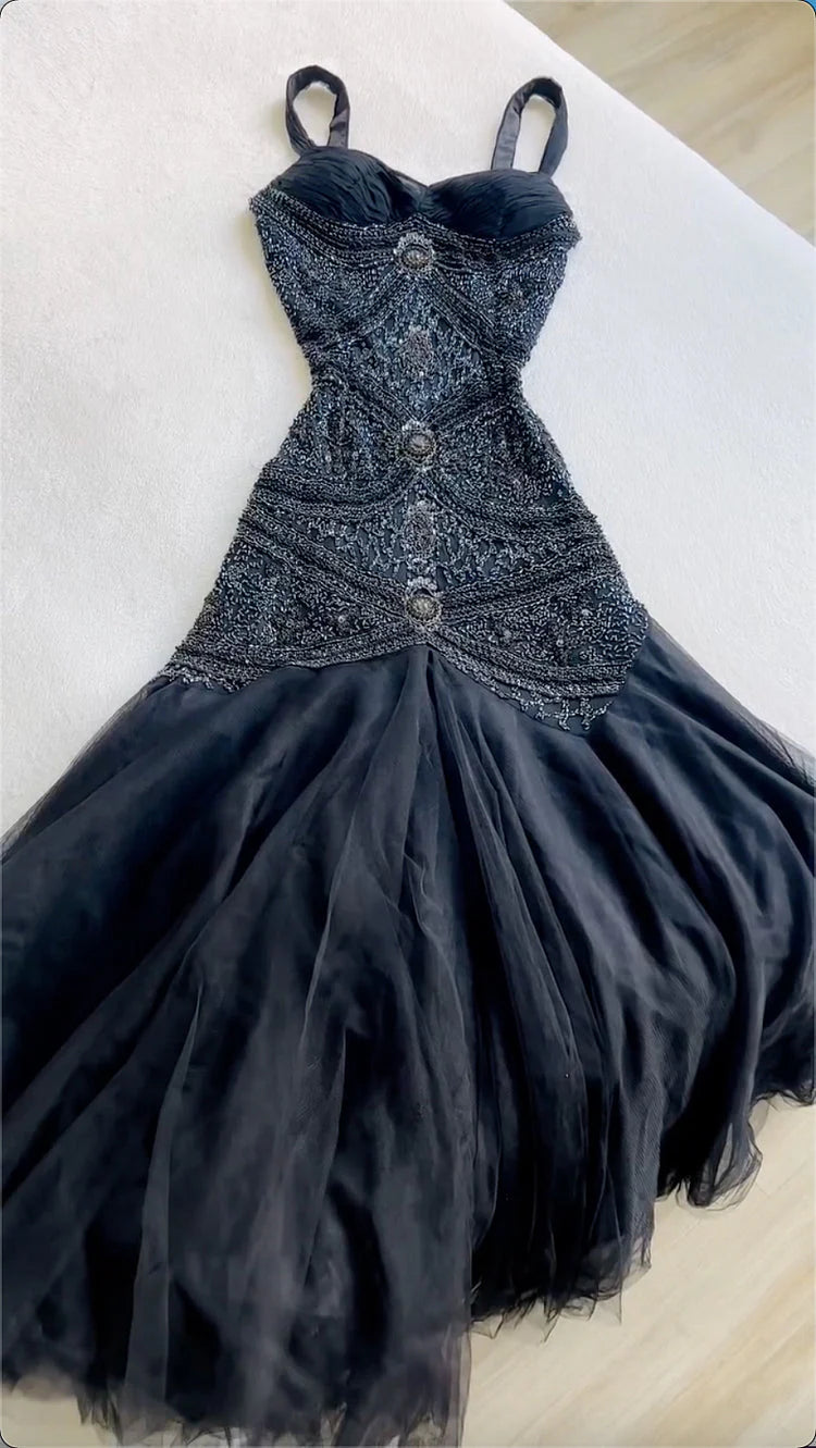Vintage Gorgeous A Line StraP Beaded Ivory Chiffon Prom Dress Evening Dress