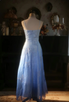 Vintage Gradient Light Blue A-Line Spaghetti Strap Beaded Tulle Long Prom Dress Evening Dress