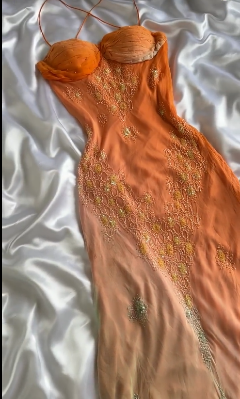 Vintage Gradient Orange Spaghetti Straps Chiffon Lace Sheath Prom Dress Elegant Evening Dress Gowns Secondary image