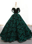 Vintage Green Lace Ball Gown Off The Shoulder Backless Wedding Dress
