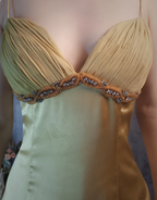 Vintage Green Mermaid Deep V-Neck Pleated Satin Long Prom Dress Evening Dress