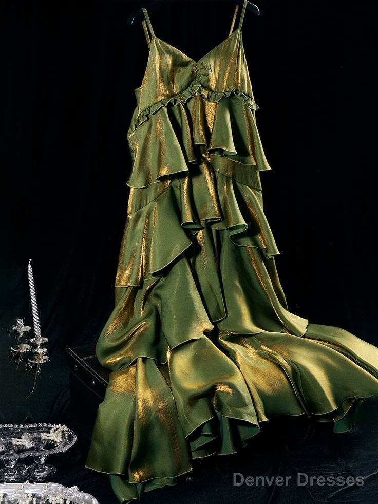 Vintage Green Tiered Flounce Long Prom Dress Party Evening Gown Secondary image