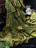 Vintage Green Tiered Flounce Long Prom Dress Party Evening Gown