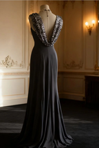Vintage Black Mermaid Sequin Satin Long Prom Dress Evening Dress
