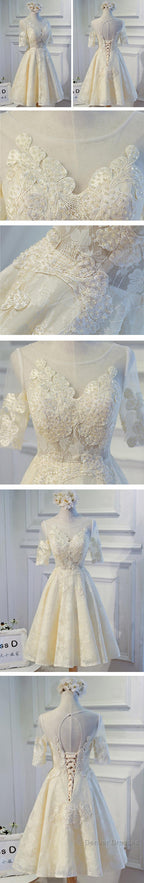 Vintage Half Sleeve Appliques Floral Prints Clairvoyant Outfit Lace Lace Up Back Tea-Length Homecoming Dress