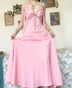 Vintage Halter V Neck  Beaded Appliques 90S Prom Dress Mermaid Evening Dress