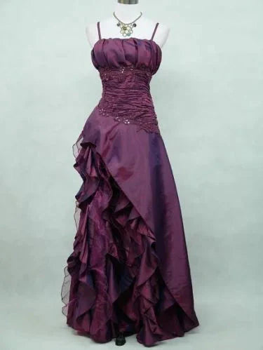 Vintage High Low Spaghetti Straps Grape Taffeta Long Prom Dress Evening Gowns Secondary image