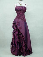 Vintage High Low Spaghetti Straps Grape Taffeta Long Prom Dress Evening Gowns