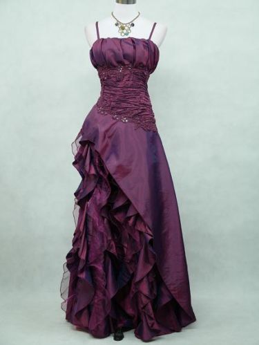 Vintage High Low Spaghetti Straps Grape Taffeta Long Prom Dress Evening Gowns