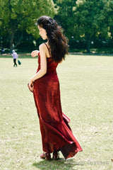 Vintage High Low Spaghetti Straps Ruffles Burgundy Prom Dresses Birthday Outfits