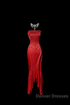 Vintage High Low Strapless Red Long Prom Gown Fairy Prom Dress