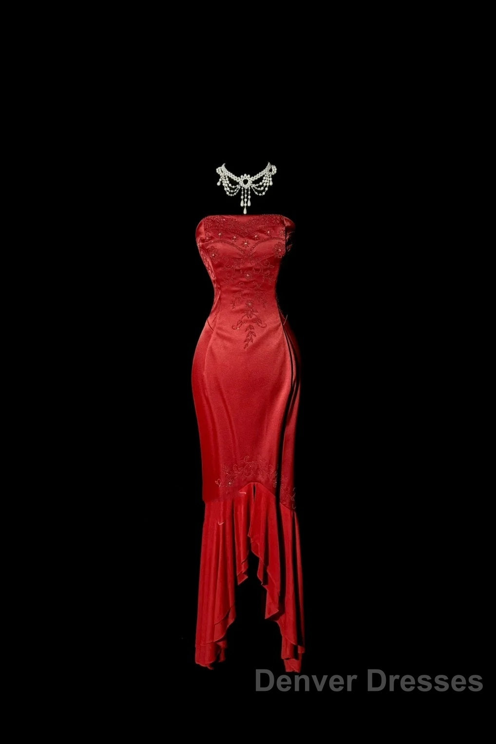 Vintage High Low Strapless Red Long Prom Gown Fairy Prom Dress