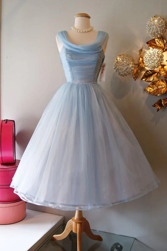 Blue Vintage Fashion Long Tulle Elegant Homecoming Dress Prom Dress Evening Dress Party Dress Bridesmaid Dress Main image