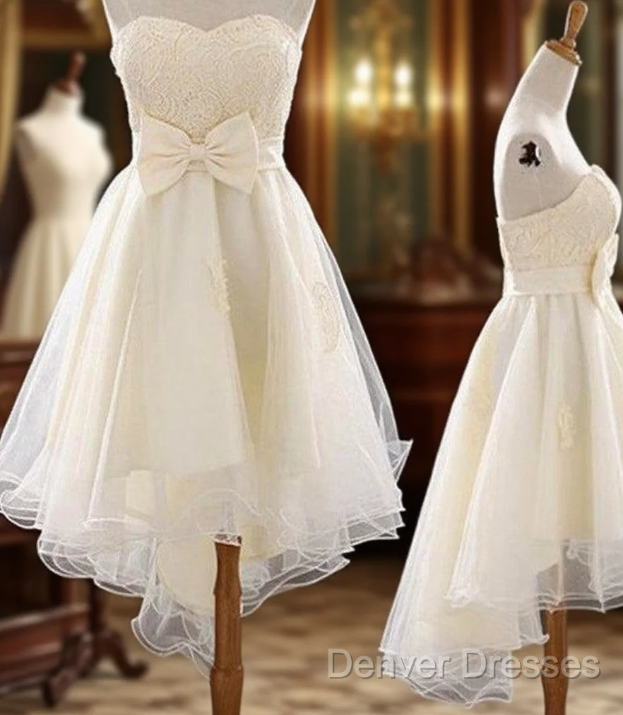Vintage Junior Ivory Hi Low Strapless Sweetheart Lovely Bow Knot Homecoming Dress Main image