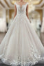 Vintage Long A-line Jewel Tulle Ruffles Wedding Dress with Lace Appliques