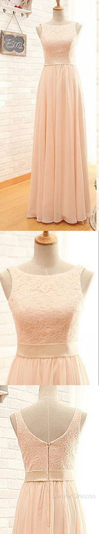 Vintage Long Column Lace Top Bateau Neck Sleeveless Blush Pink Zipper Back Maxi Bridesmaid Dress,
