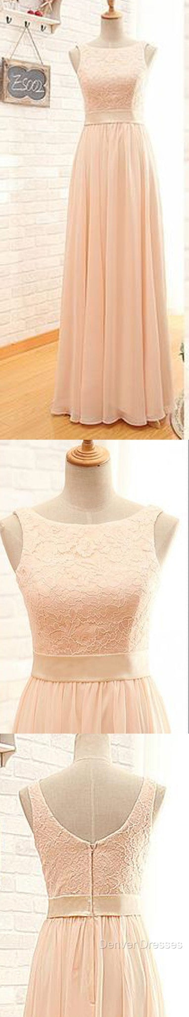 Vintage Long Column Lace Top Bateau Neck Sleeveless Blush Pink Zipper Back Maxi Bridesmaid Dress,