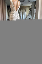 Vintage Long Mermaid V-neck Lace Backless Wedding Dress