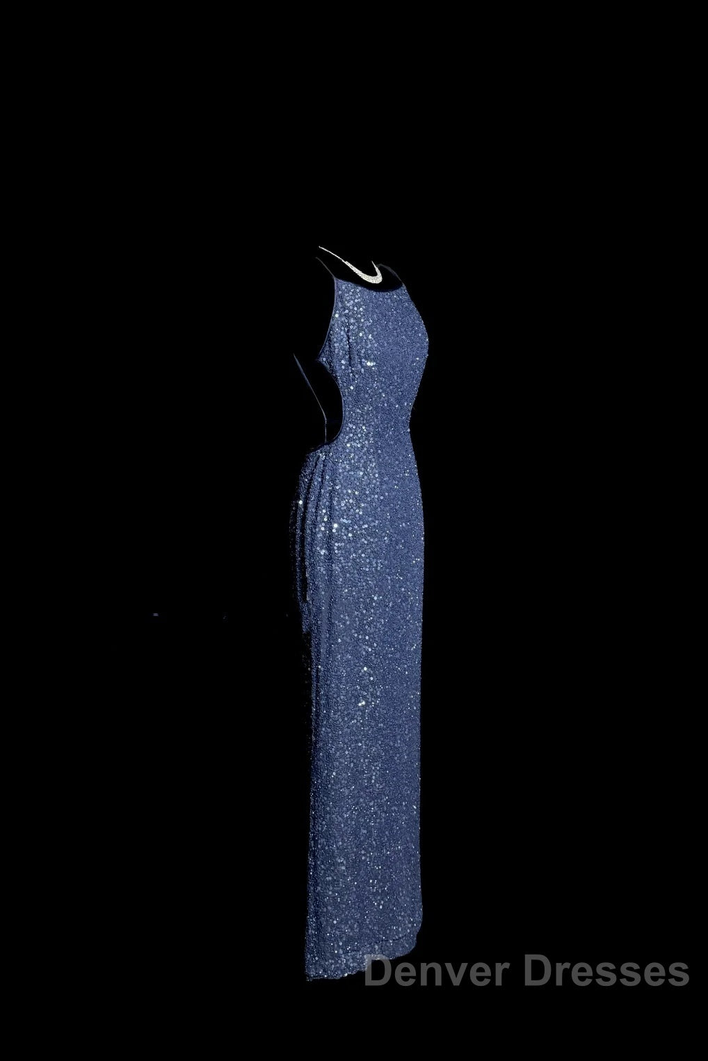 Vintage Mermaid Boat Neck Blue Sequin Backless Prom Gown Fairy Prom Dress