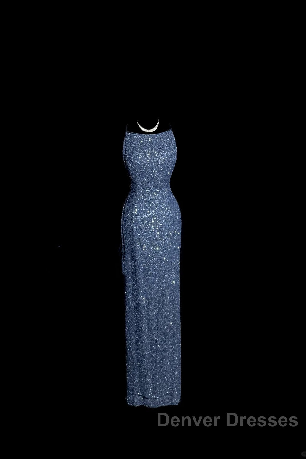 Vintage Mermaid Boat Neck Blue Sequin Backless Prom Gown Fairy Prom Dress