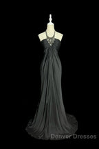 Vintage Mermaid Halter Gray Long Prom Gown Fairy Prom Dress