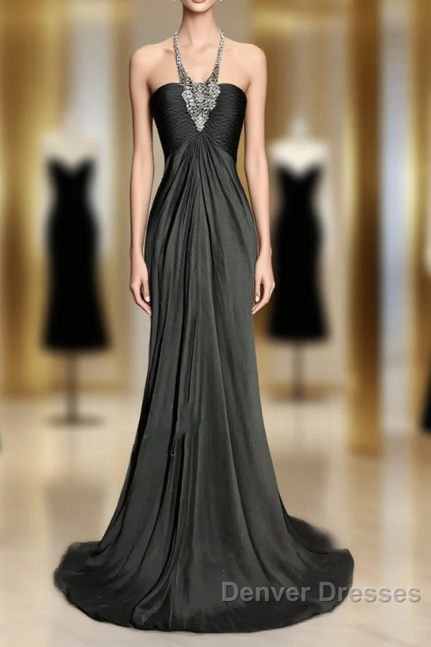 Vintage Mermaid Halter Gray Long Prom Gown Fairy Prom Dress Main image