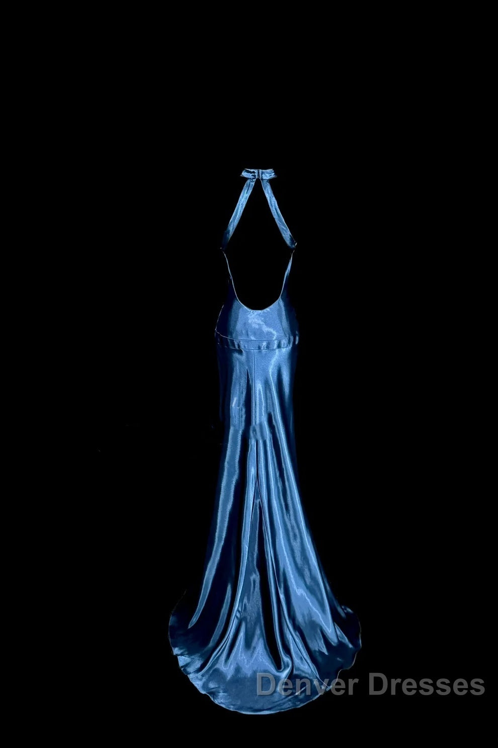 Vintage Mermaid Halter Neck Blue Satin Backless Prom Gown Fairy Prom Dress
