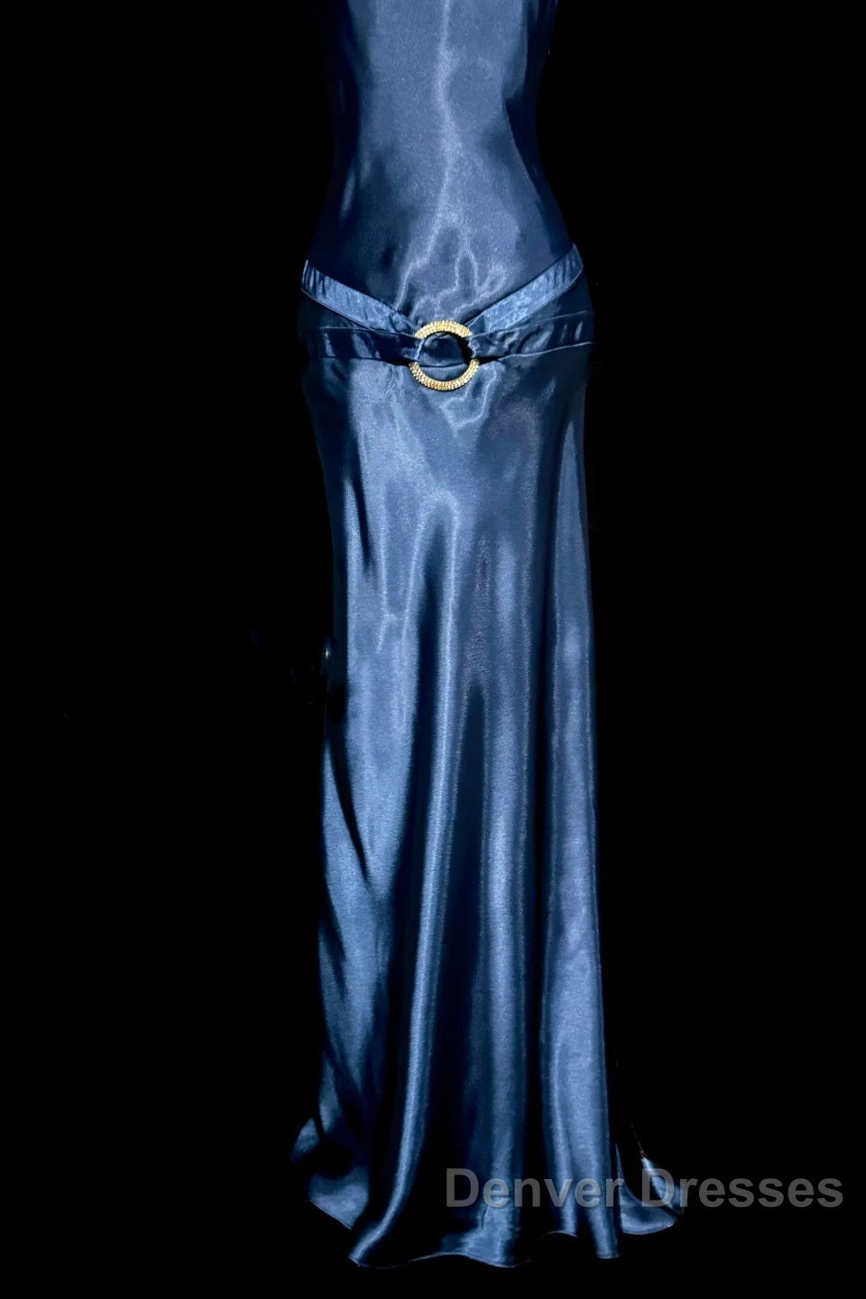 Vintage Mermaid Halter Neck Blue Satin Backless Prom Gown Fairy Prom Dress