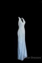 Vintage Mermaid Halter Neck Blue Sequin Prom Gown Fairy Prom Dress