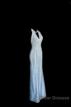 Vintage Mermaid Halter Neck Blue Sequin Prom Gown Fairy Prom Dress
