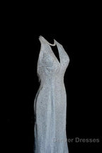 Vintage Mermaid Halter Neck Blue Sequin Prom Gown Fairy Prom Dress