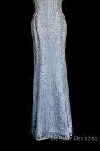 Vintage Mermaid Halter Neck Blue Sequin Prom Gown Fairy Prom Dress