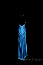 Vintage Mermaid Halter Neck Royal Blue Satin Backless Prom Gown Fairy Prom Dress