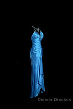 Vintage Mermaid Halter Neck Royal Blue Satin Backless Prom Gown Fairy Prom Dress