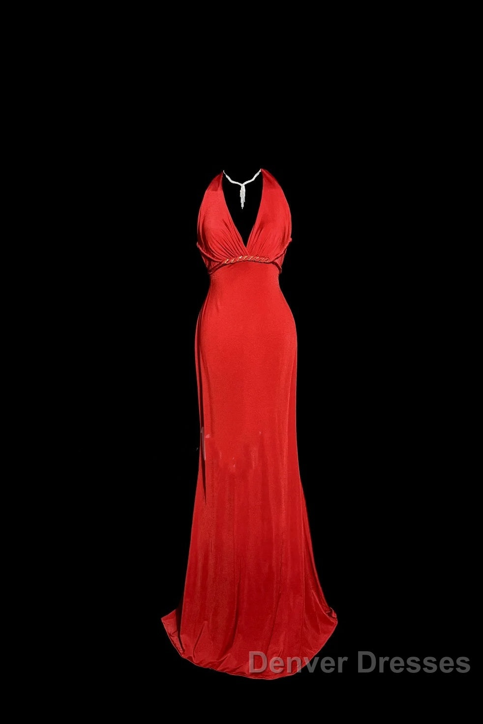 Vintage Mermaid Halter Satin Red Prom Gown Fairy Prom Dress Secondary image