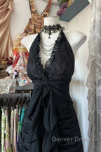 Vintage Mermaid Halter Sleeveless Long Black Lace Evening Dress Prom Dress