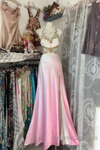 Vintage Mermaid Halter Sleeveless Long Ombre Pink Evening Dress Prom Dress