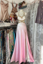 Vintage Mermaid Halter Sleeveless Long Ombre Pink Evening Dress Prom Dress