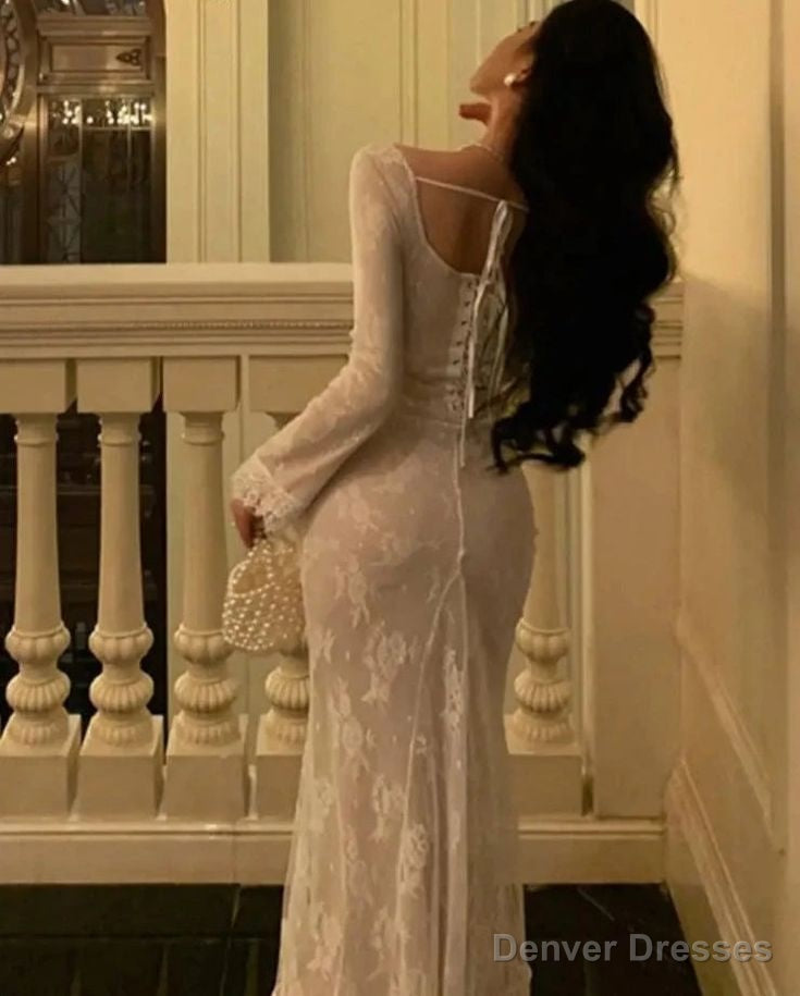 Vintage Mermaid Lace Prom Dress Elegant Apricot Square Collar Evening Party Gown