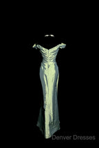 Vintage Mermaid Off The Shoulder Green Long Prom Gown Fairy Prom Dress