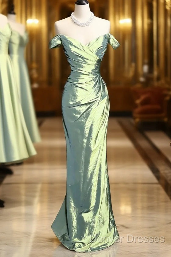 Vintage Mermaid Off The Shoulder Green Long Prom Gown Fairy Prom Dress Main image